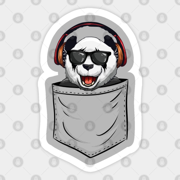 Funky Headphones Sunglasses Hipster Panda In Pocket Sticker by SkizzenMonster